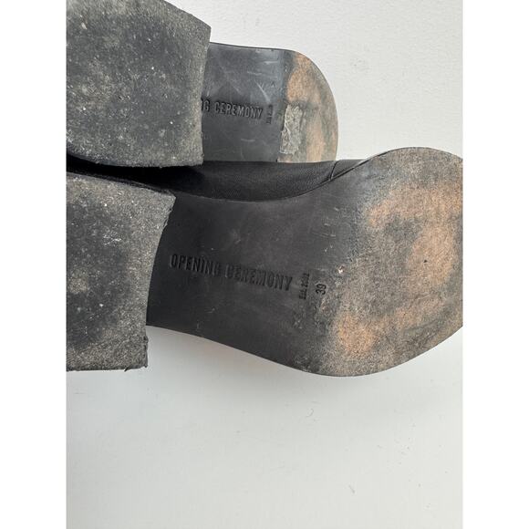 Opening Ceremony Women's Bootie 39 Black Leather Pull On Block Heel Ankle Boot - Picture 6 of 9